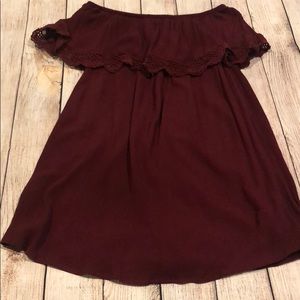 Red OFF THE SHOULDER RUFFLE LACE DRESS, small